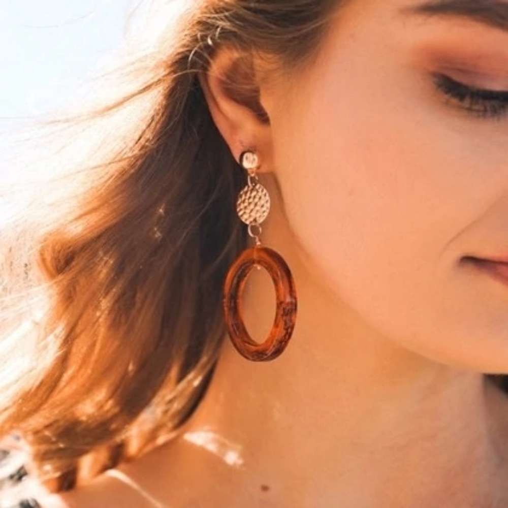 Amber Hoop Drop Earrings